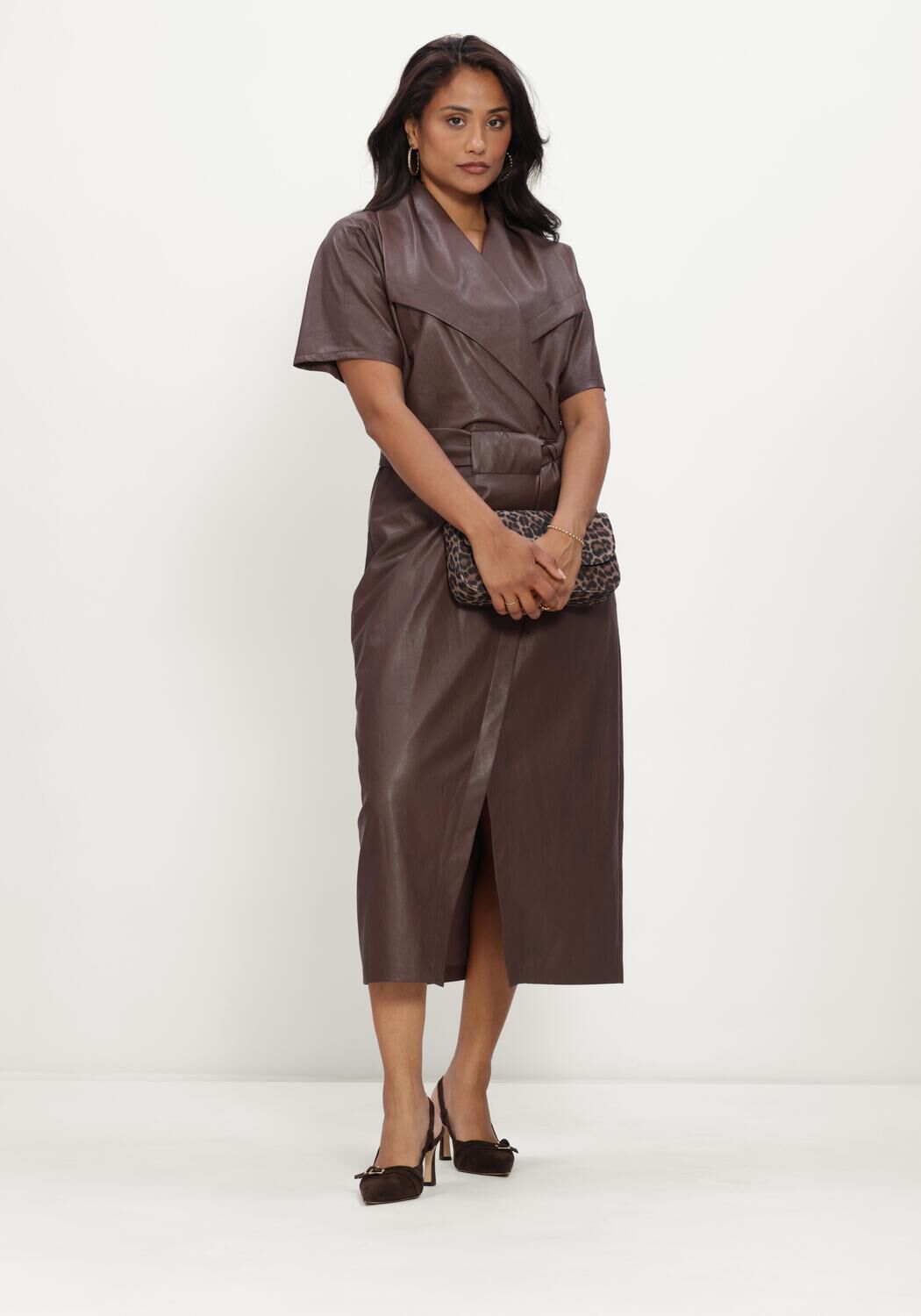 Bruine CAROLINE BISS Midi jurk 4105 - large