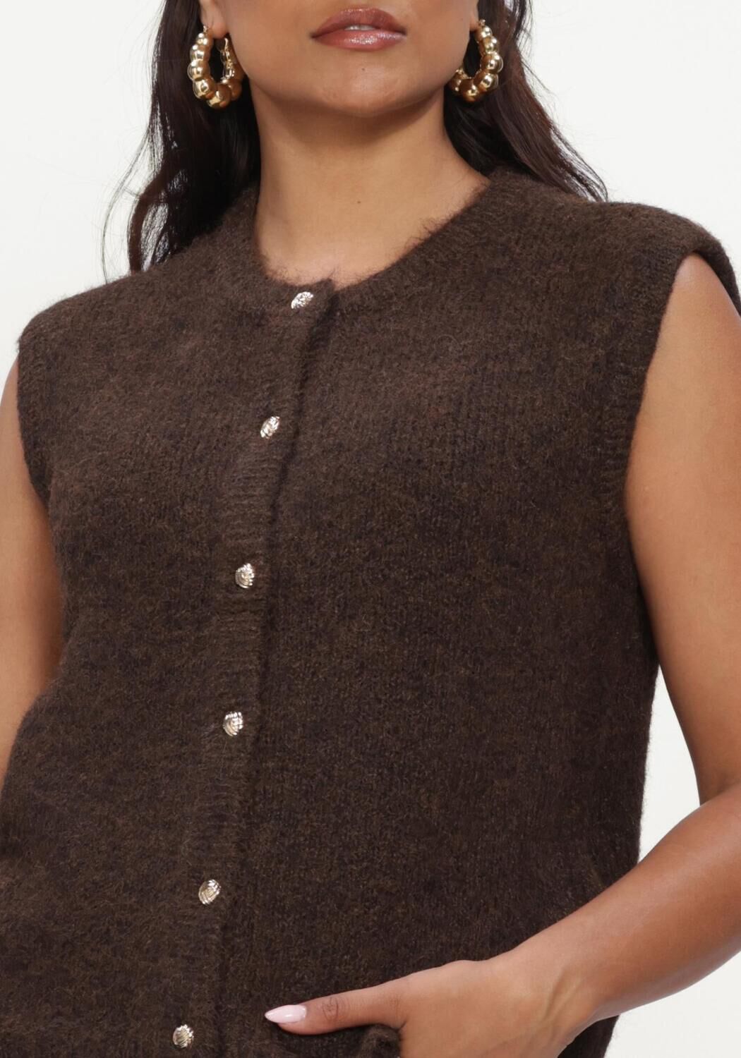 OBJECT Pull OBJSAGGIA RE KNIT VEST CARDIGAN NOOS en marron - large