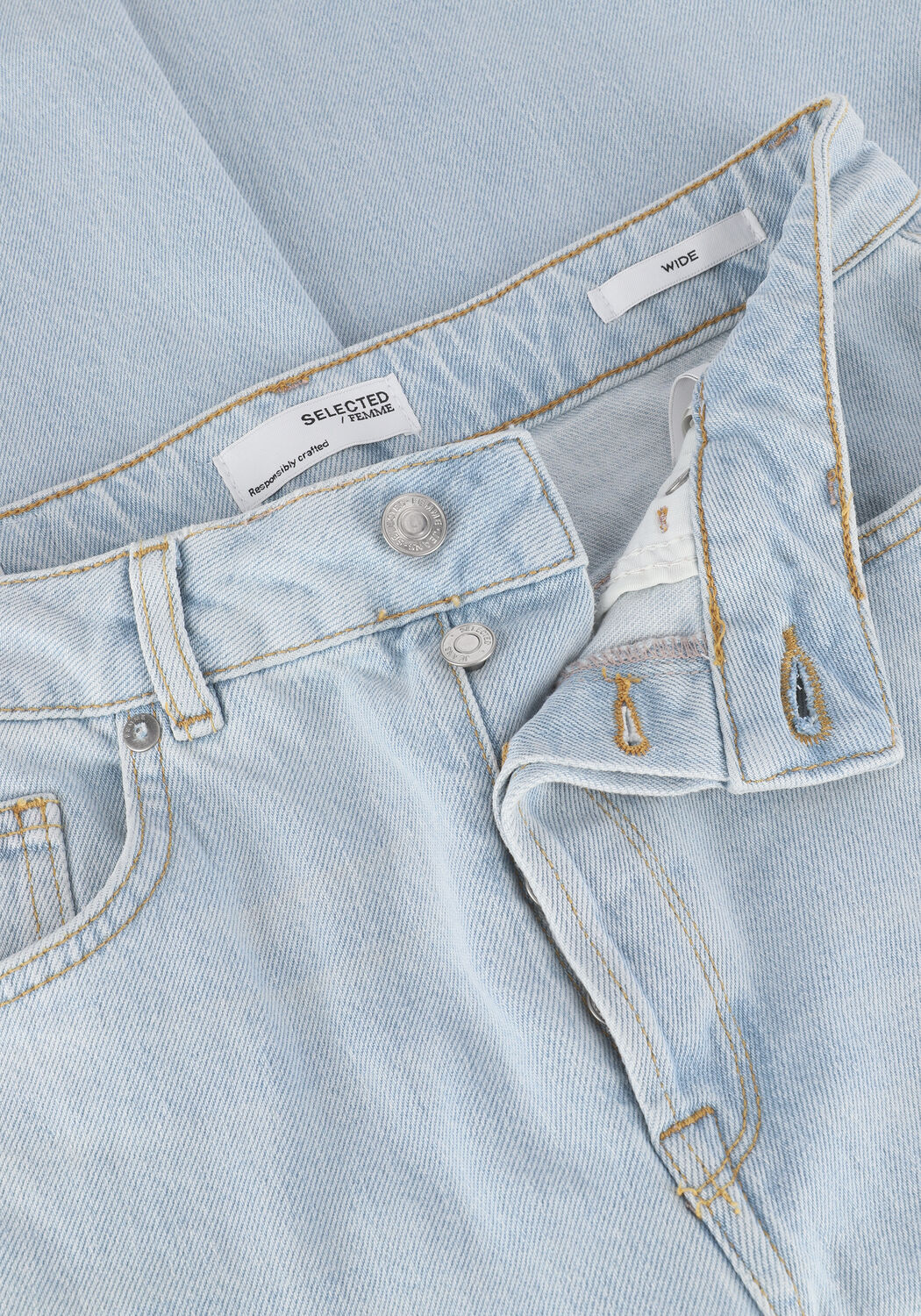 Lichtblauwe SELECTED WOMEN Wide jeans SLFALICE HW WIDE LON - large