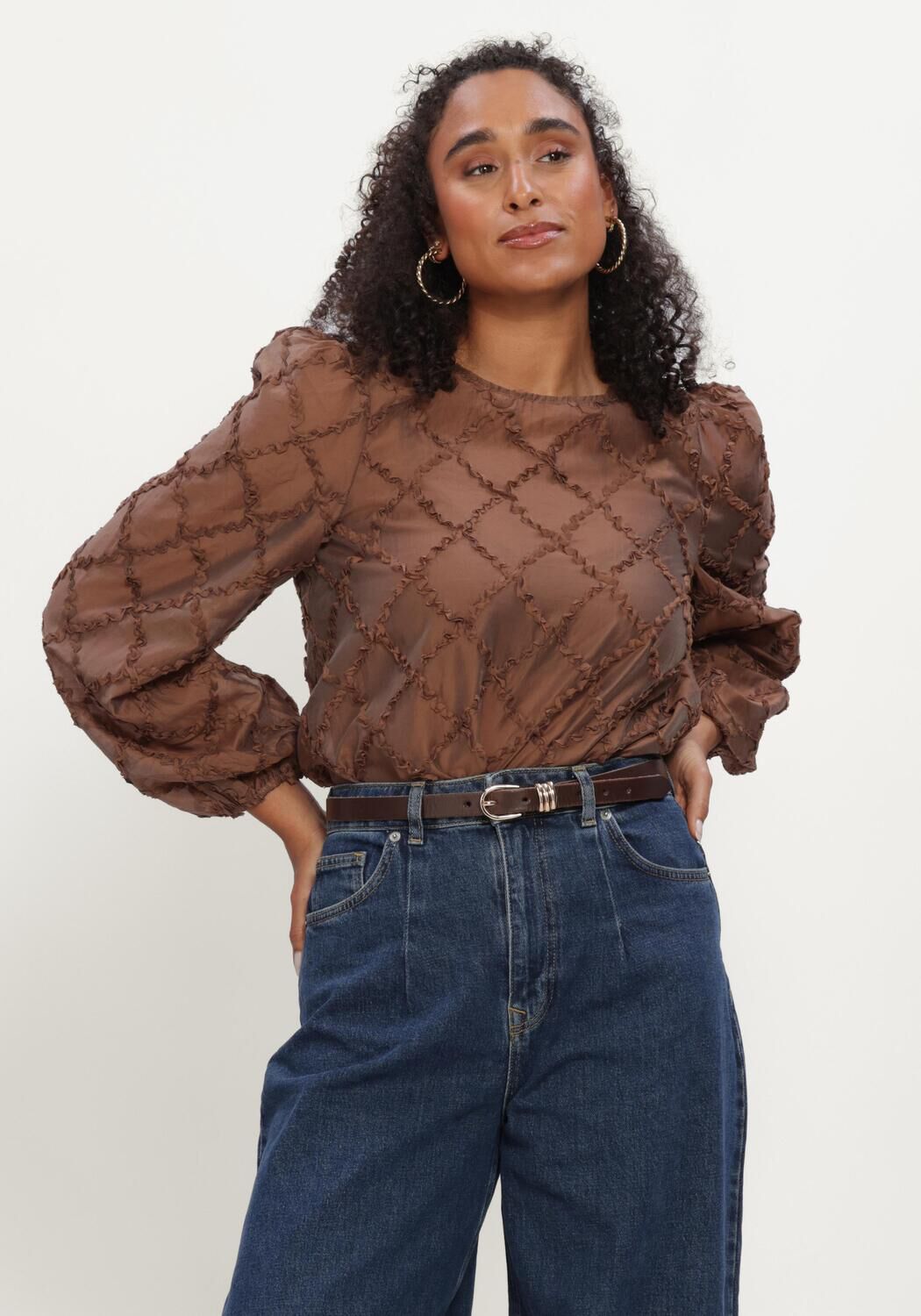 OBJECT OBJLUISA L/S RE O-NECK Blouses en marron - large