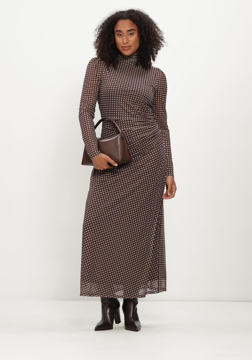 POM AMSTERDAM Robe maxi AMBER CHECK BROWN en marron - large