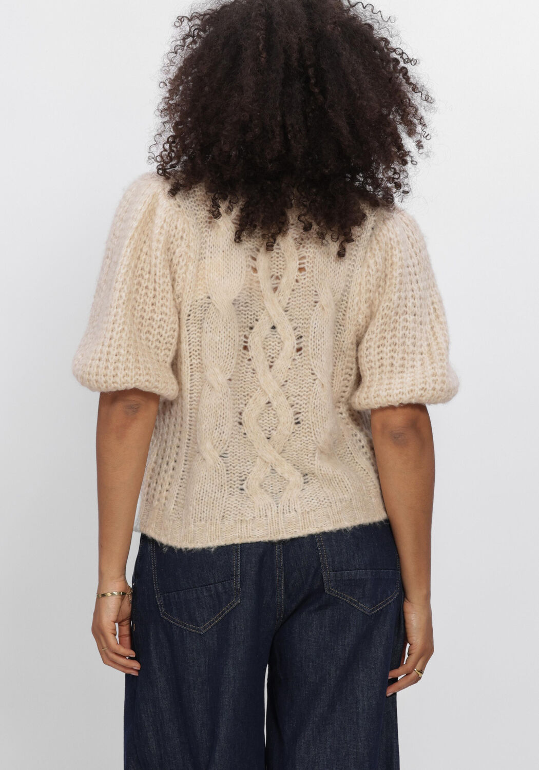 SUMMUM Pull PUFF SLEEVE SWEATER COZY CABLE KNIT en beige - large