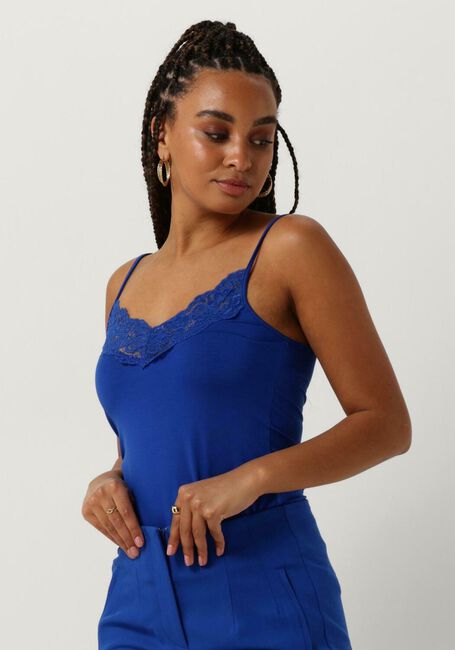 JANSEN AMSTERDAM Haut TC103 SINGLET WITH LACE AT NECKLINE en bleu - large