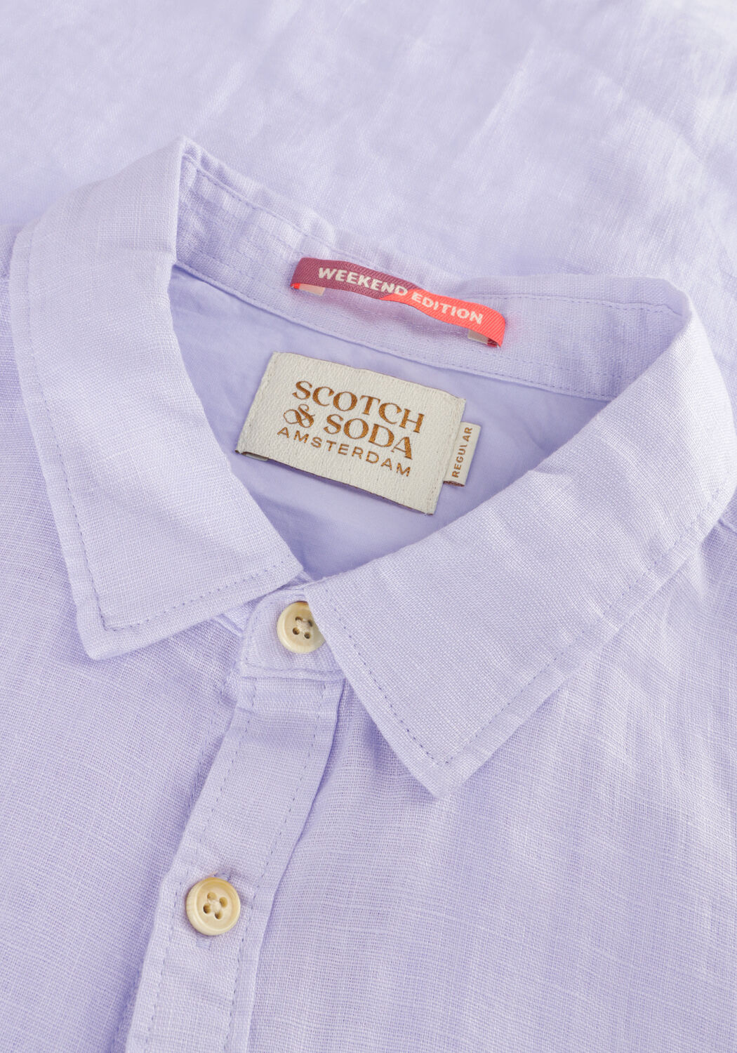 Lichtblauwe SCOTCH & SODA Casual overhemd LINEN SHIRT WITH ROLL-UP - large