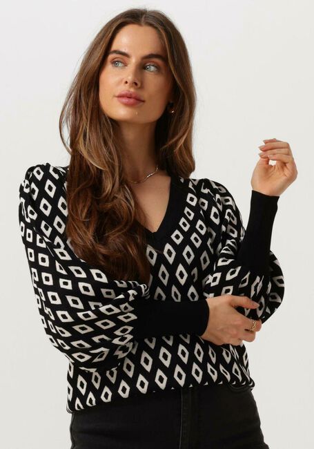 Zwarte SUMMUM Trui ARGYLE V-NECK SWEATER VISCOSE POLYAMIDE KNIT - large