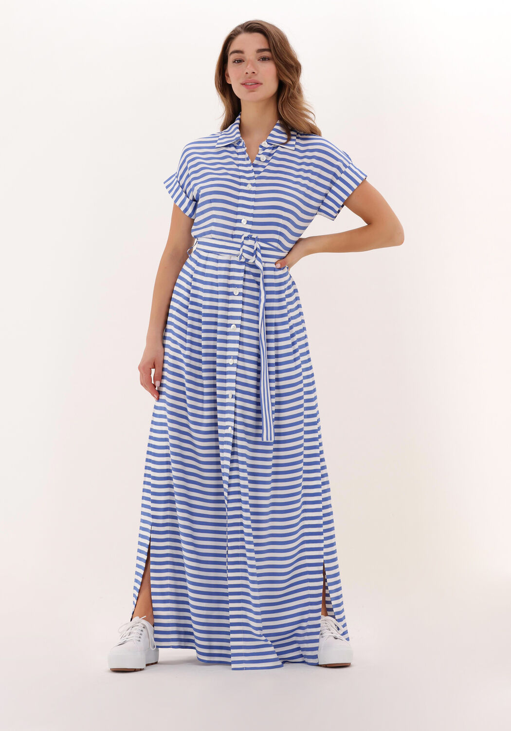 blauw wit gestreepte vanilia maxi jurk button long dress