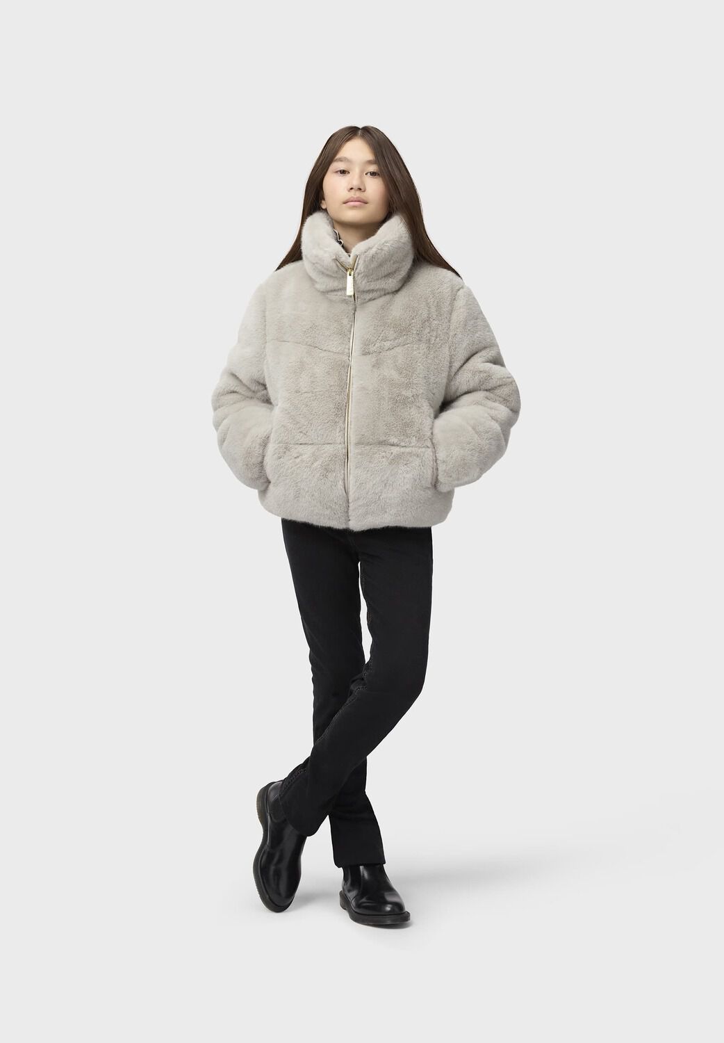 Lichtgrijze MOLO Faux fur jas HAVI - large