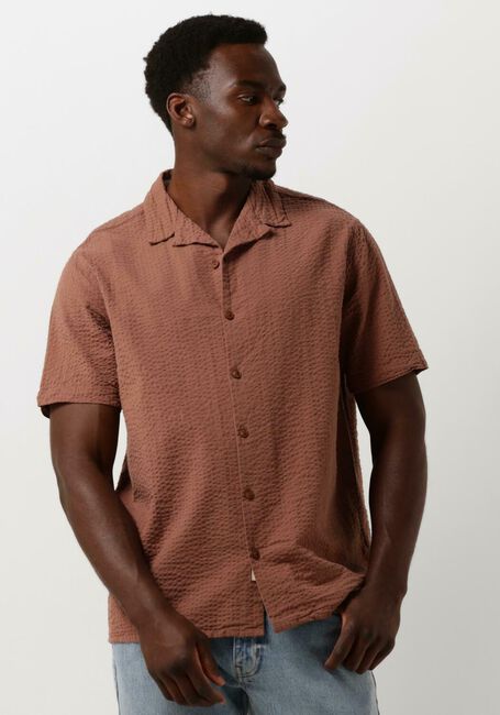 Cognac ANERKJENDT Casual overhemd AKLEO S/S SEERSUCKER SHIRT - large