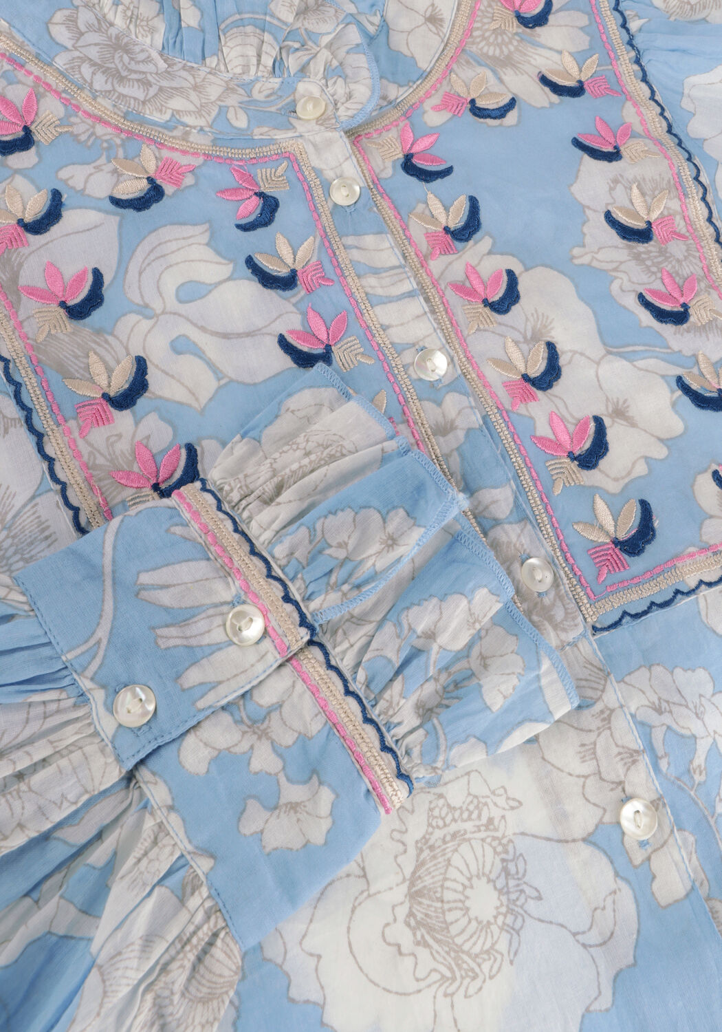 Lichtblauwe ANTIK BATIK  PEONY BLOUSE - large