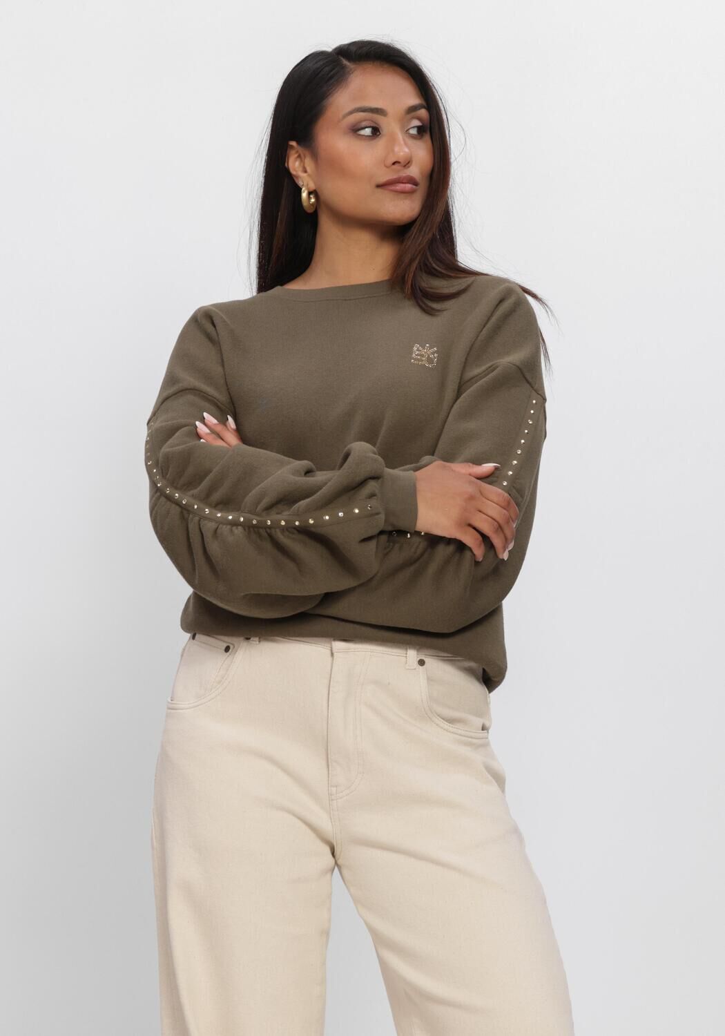 Khaki NUKUS Sweater OLIVIA PULLOVER STUDS - large