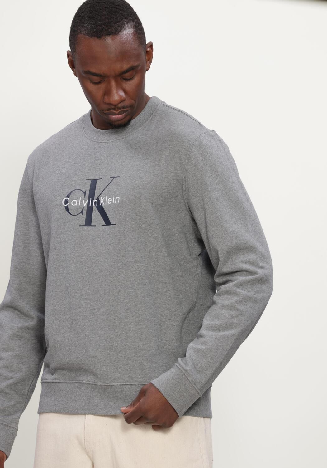 Grijze CALVIN KLEIN Sweater LS 350TERRY MNLG CN SWTSHRT - large