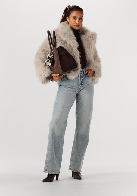 Beige OBJECT Faux fur jas OBJISADORA L/S LO HAIRY COAT - large