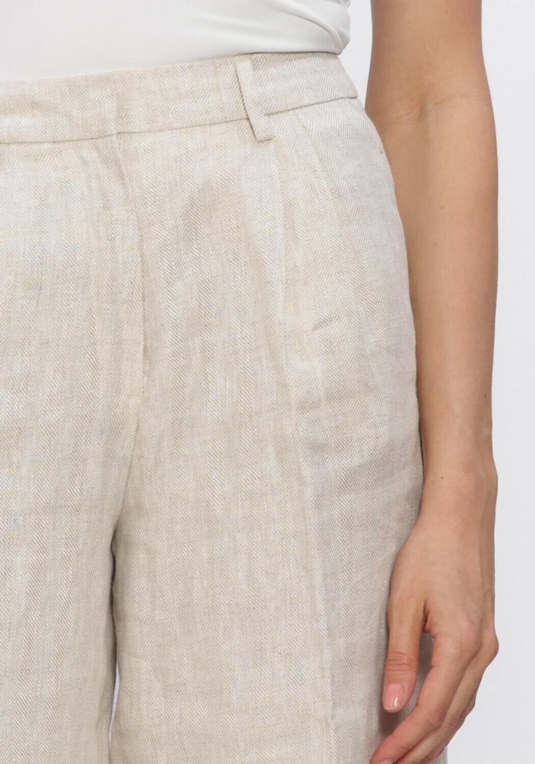 Beige SELECTED WOMEN Broeken/jumpsuits SLFIDA MW LINEN BERMUDA SHORTS - large