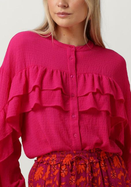 Roze ALIX THE LABEL  LADIES WOVEN STRUCTURED CHIFFON RUFFLE BLOUSE - large