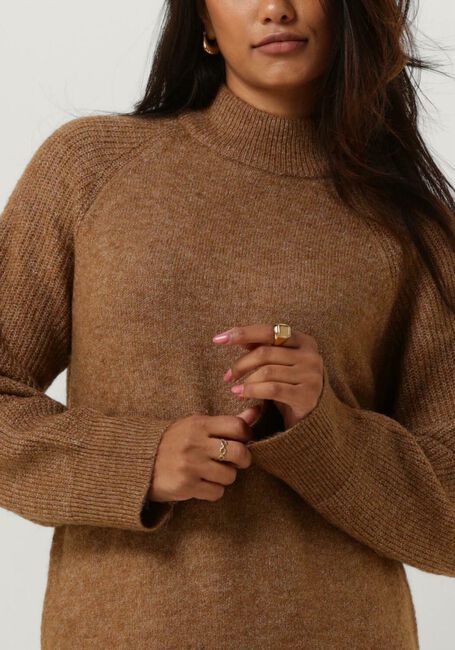 Bruine SELECTED FEMME Midi jurk SLFRENA LS HIGH NECK KNIT DRESS - large