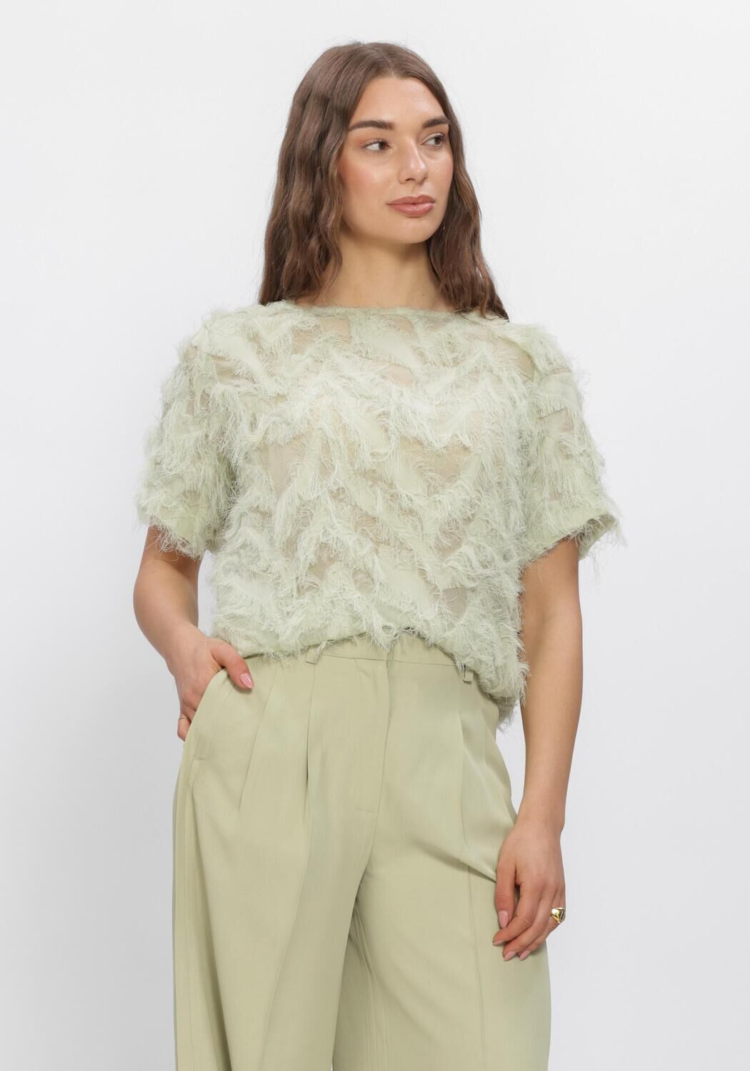 SELECTED WOMEN SLFMYLINE SS BOAT NECK TOP Hauts & T-shirts en vert - large