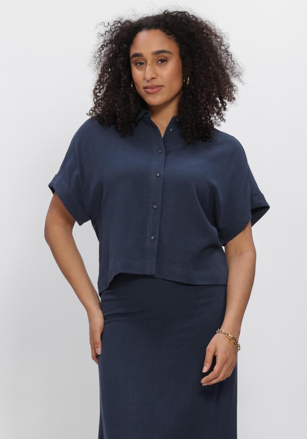 SELECTED WOMEN SLFVIVA SS CROPPED SUN SHIRT Blouses Bleu fonc&eacute; - large