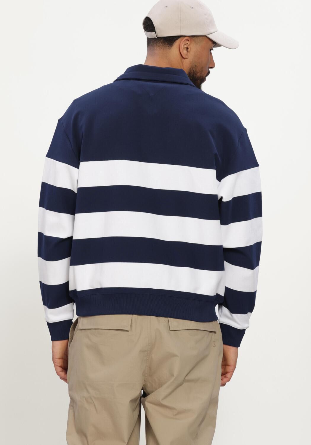 Donkerblauwe TOMMY HILFIGER Trui NAUTICAL BLOCK STRIPE 1/4 ZIP - large