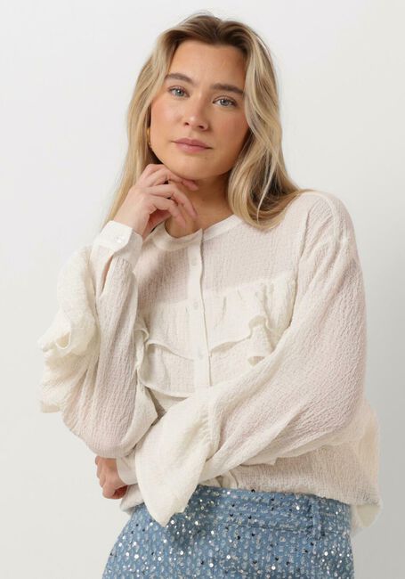 Ecru ALIX THE LABEL  LADIES WOVEN STRUCTURED CHIFFON RUFFLE BLOUSE - large