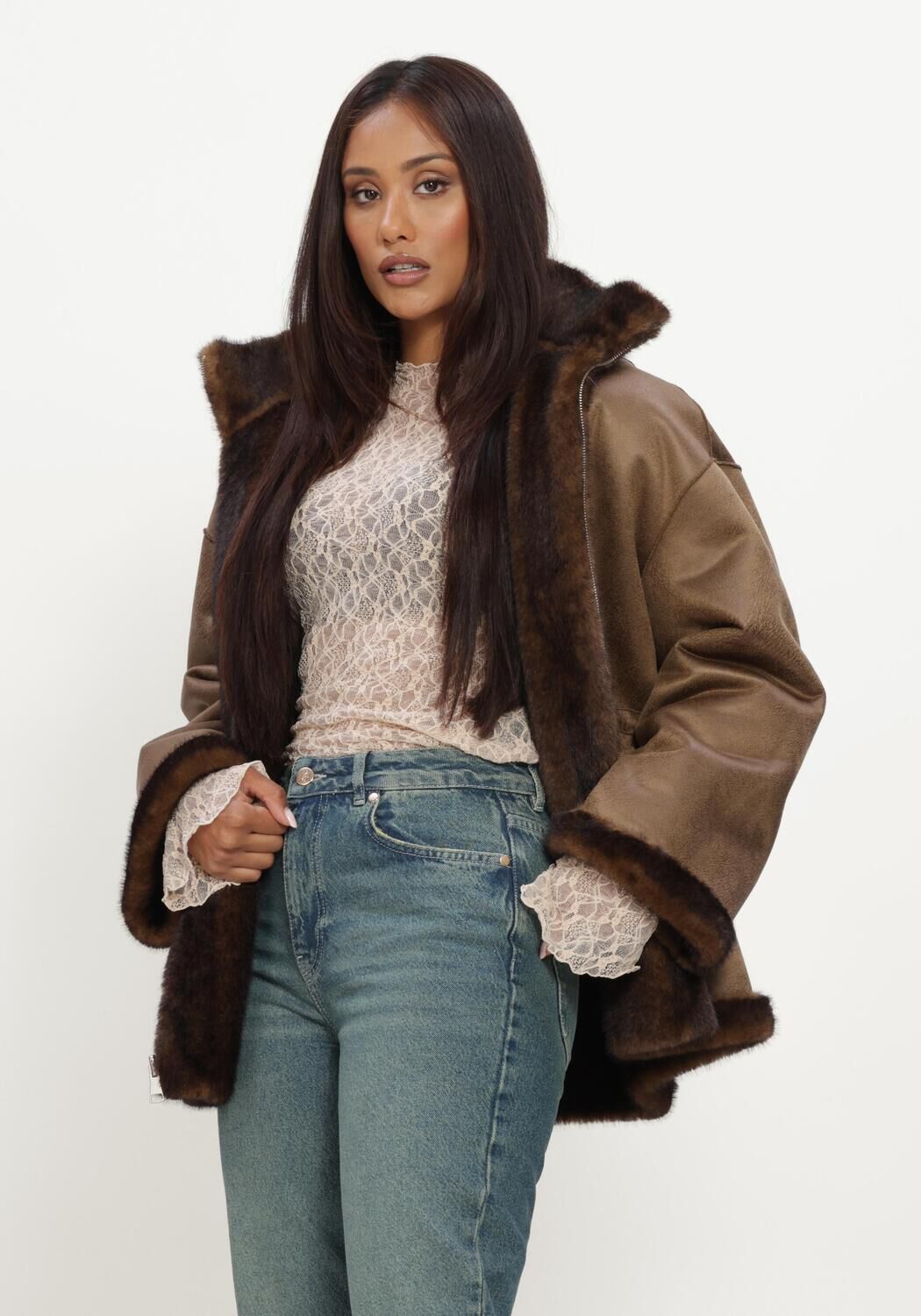 Groene STUDIO AR Faux fur jas FRANKIE FAUX MINK - large