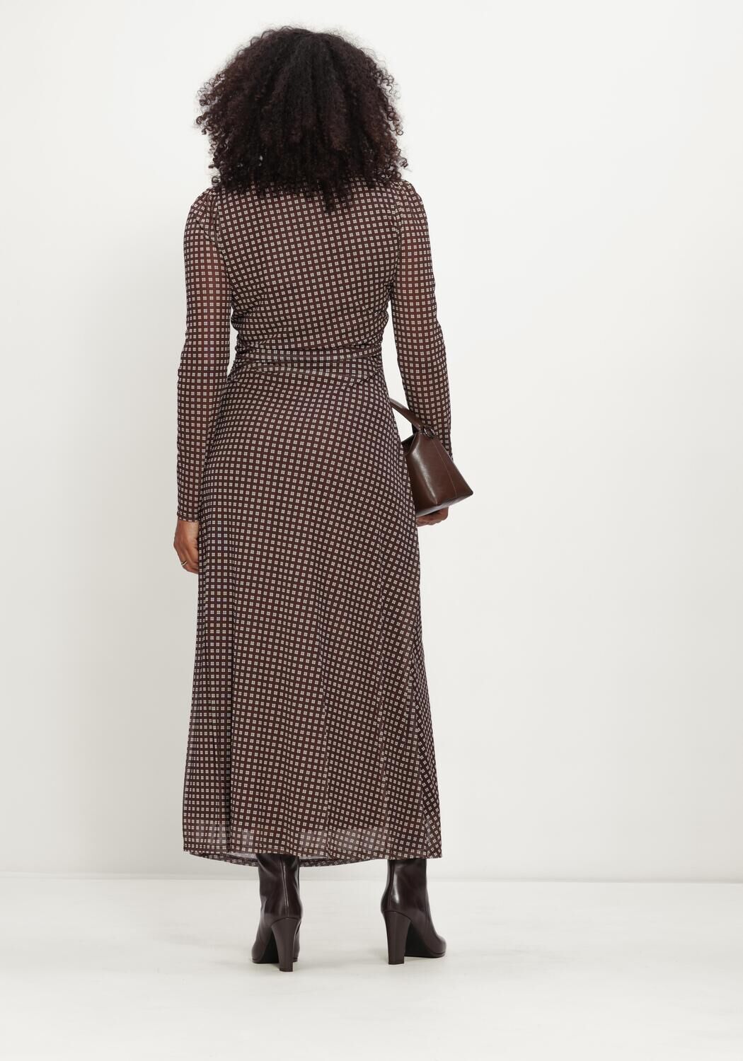 POM AMSTERDAM Robe maxi AMBER CHECK BROWN en marron - large