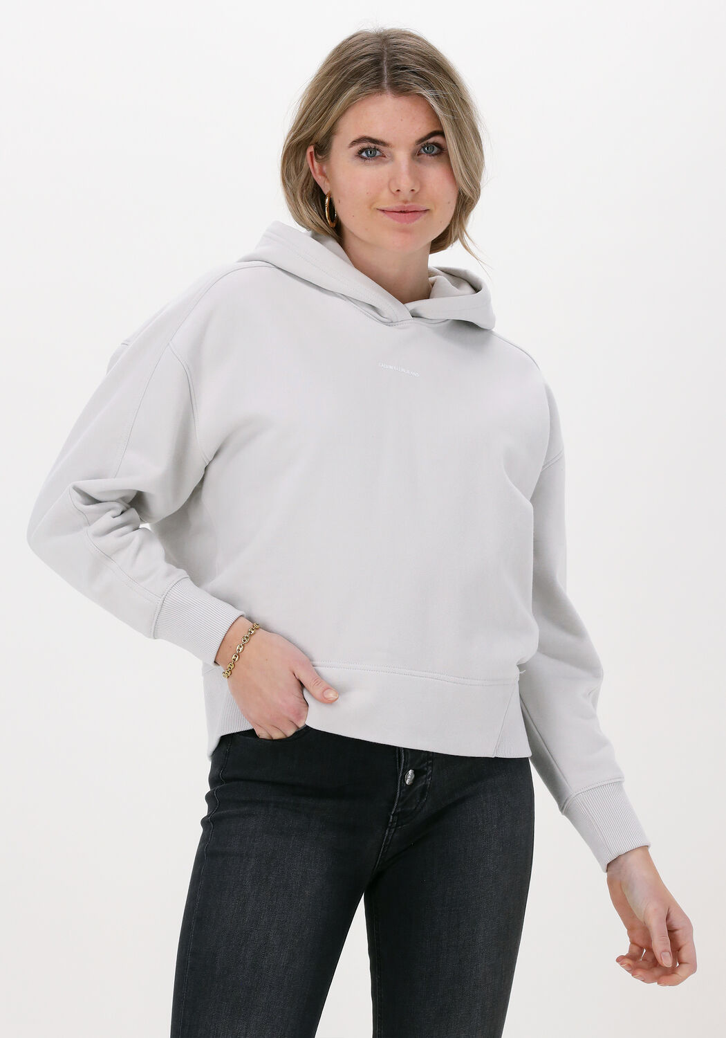 lichtgrijze calvin klein sweater micro branding hoodie