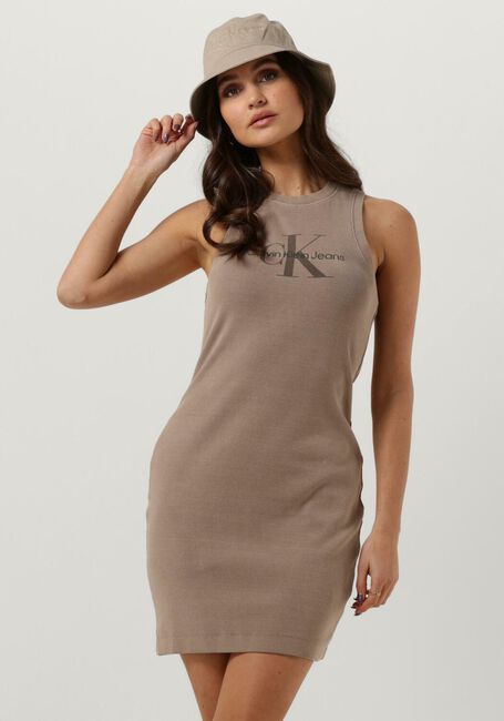 CALVIN KLEIN Mini robe INERAL DYE RIB TANK DRESS en taupe - large
