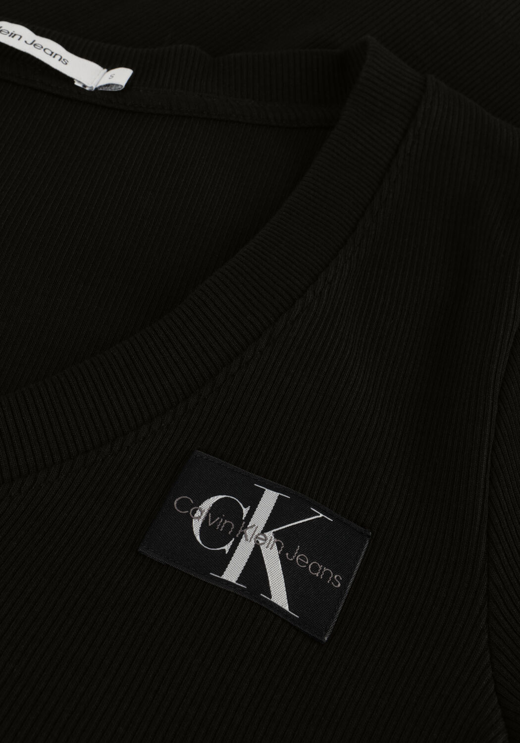 Zwarte CALVIN KLEIN Tops & T-shirts WOVEN LABEL V-NECK LONG SLEEVE - large