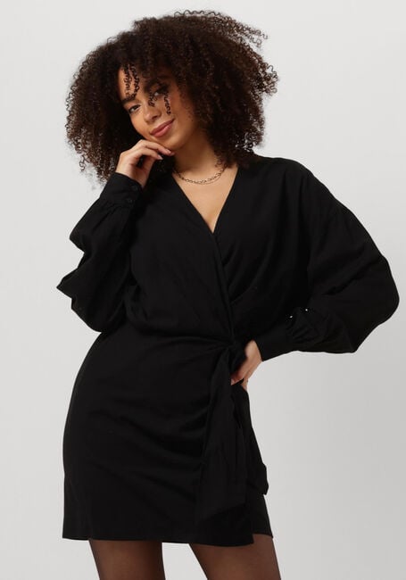 ALIX THE LABEL Mini robe LADIES WOVEN LINEN LOOK WRAP DRESS en noir - large