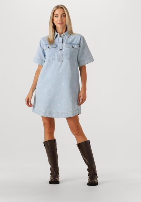 Lichtblauwe NEO NOIR Mini jurk SARAS DENIM EMB DRESS - large