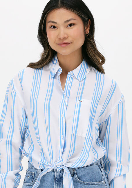 Blauwe TOMMY JEANS  TJW FRONT TIE STRIPE SHIRT - large