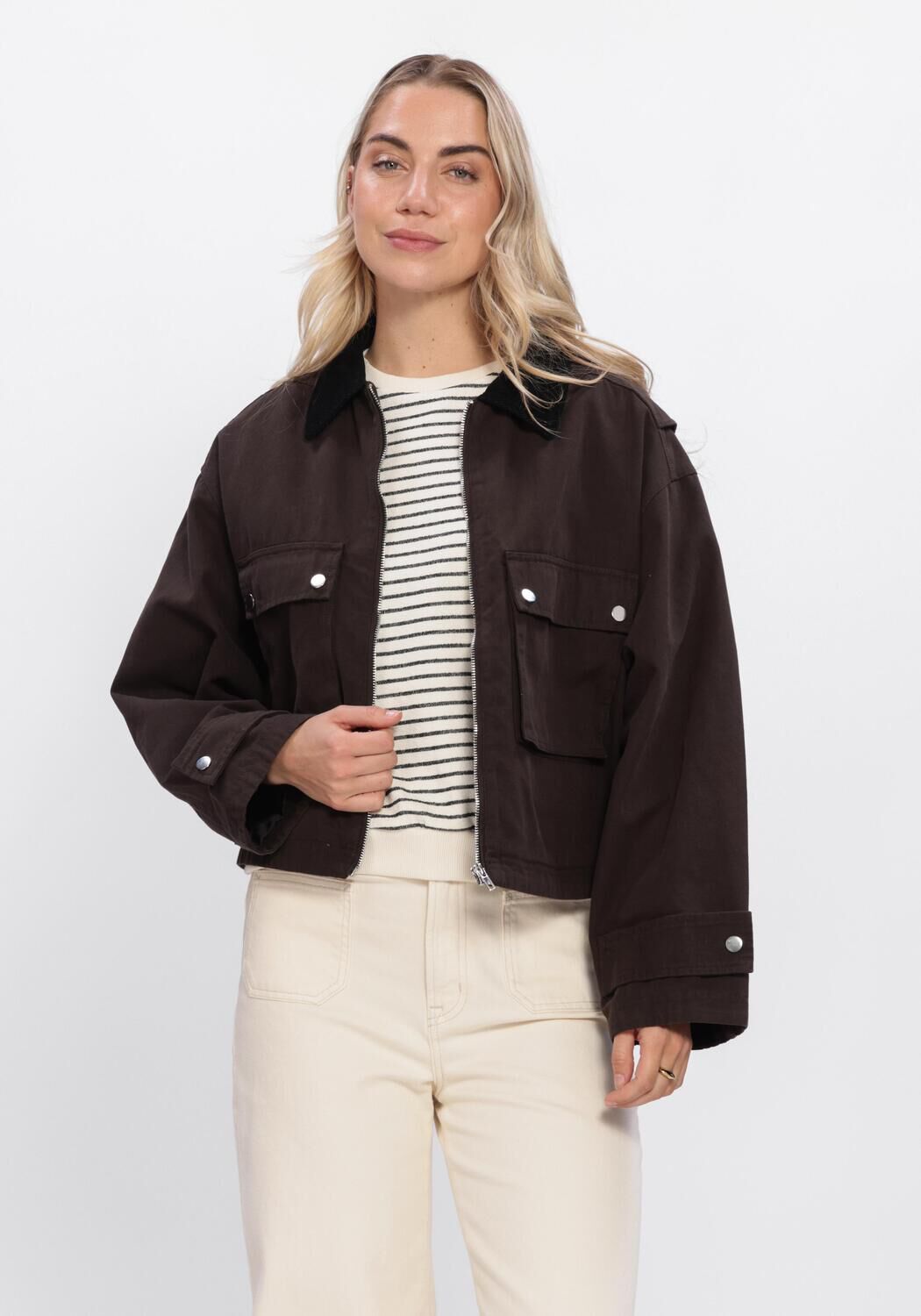 Bruine NEO NOIR Leren jas RIVERA CANVAS BOXY JACKET - large