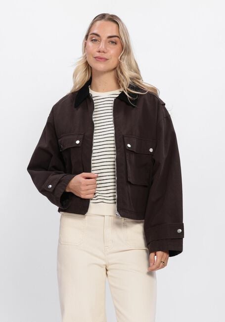 Bruine NEO NOIR Leren jas RIVERA CANVAS BOXY JACKET - large