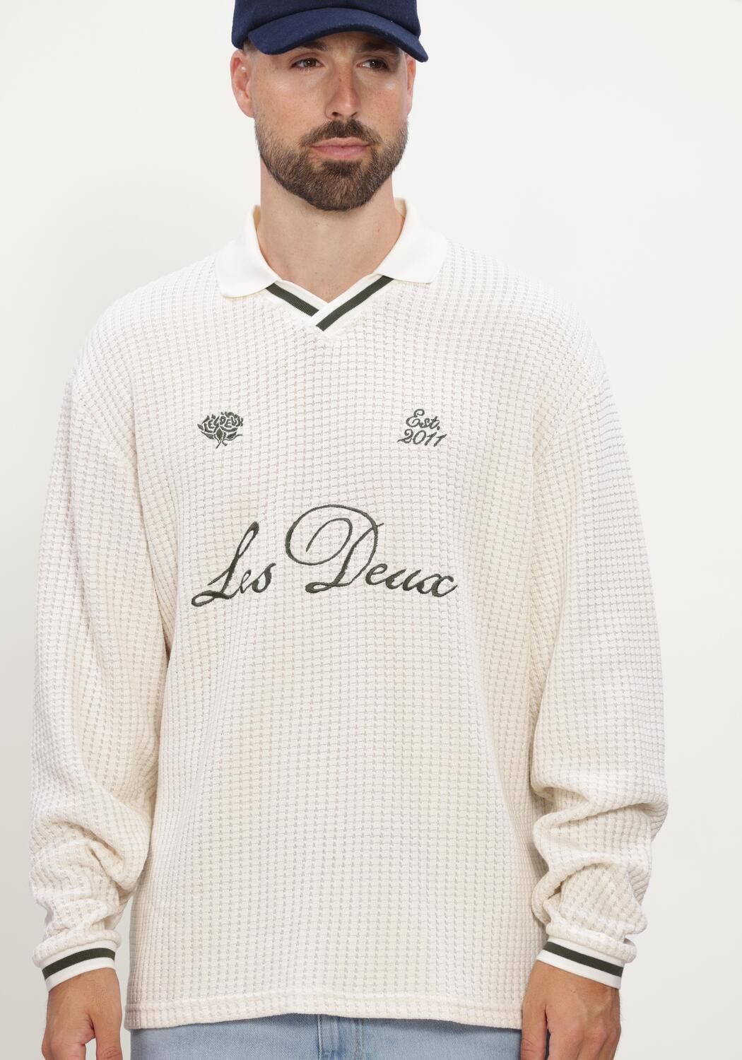 Ecru LES DEUX Polo WAFFLE LS FOOTBALL JERSEY - large