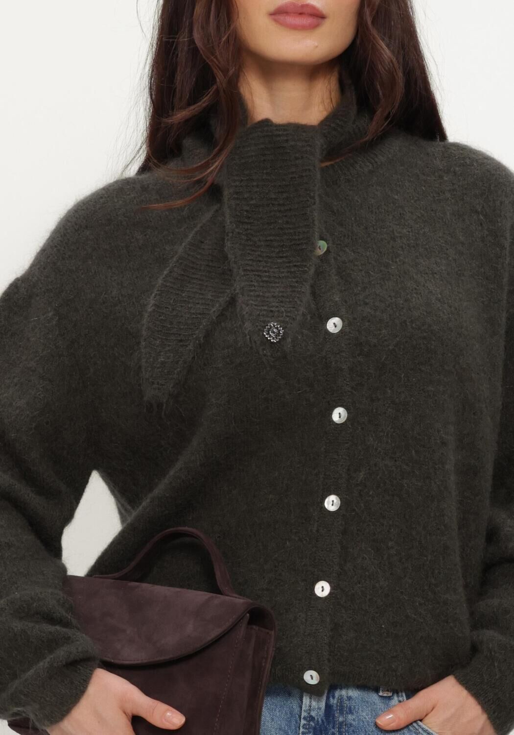 Donkergroene STUDIO ANNELOES Vest Bibi cardigan - large