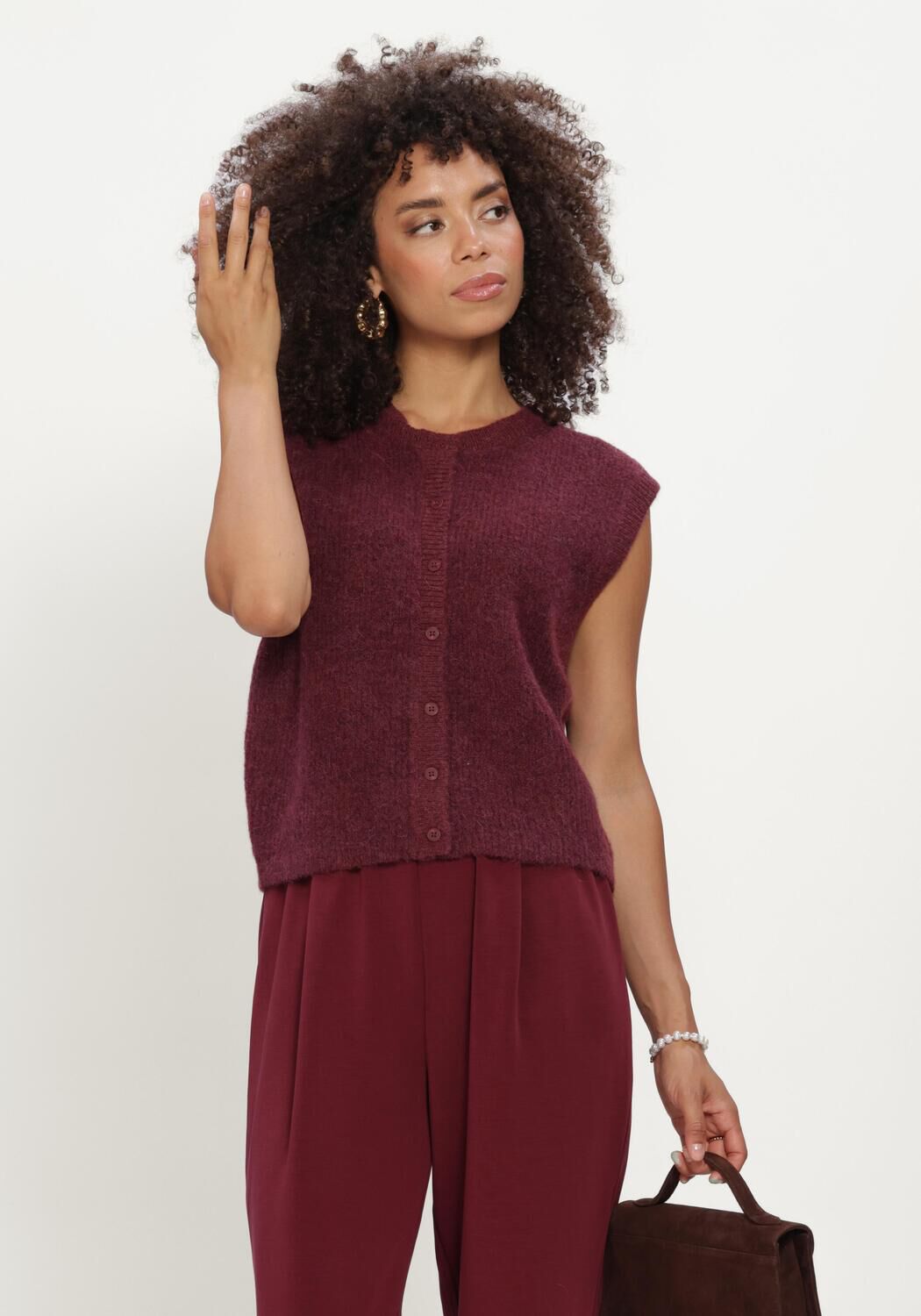 Bordeaux SELECTED WOMEN Vest SLFLULU SL BUTTON O-NECK VEST - large
