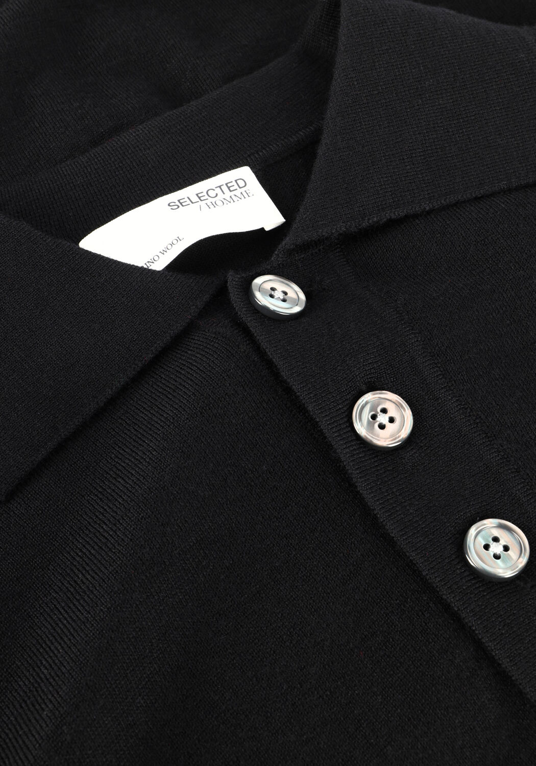 SELECTED MEN Pull SLHTRAY LS KNIT MERINO POLO en noir - large