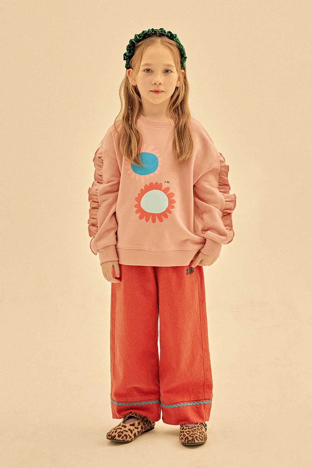 Roze Jelly Mallow Trui FLOWER RUFFLED SWEATSHIRT - large