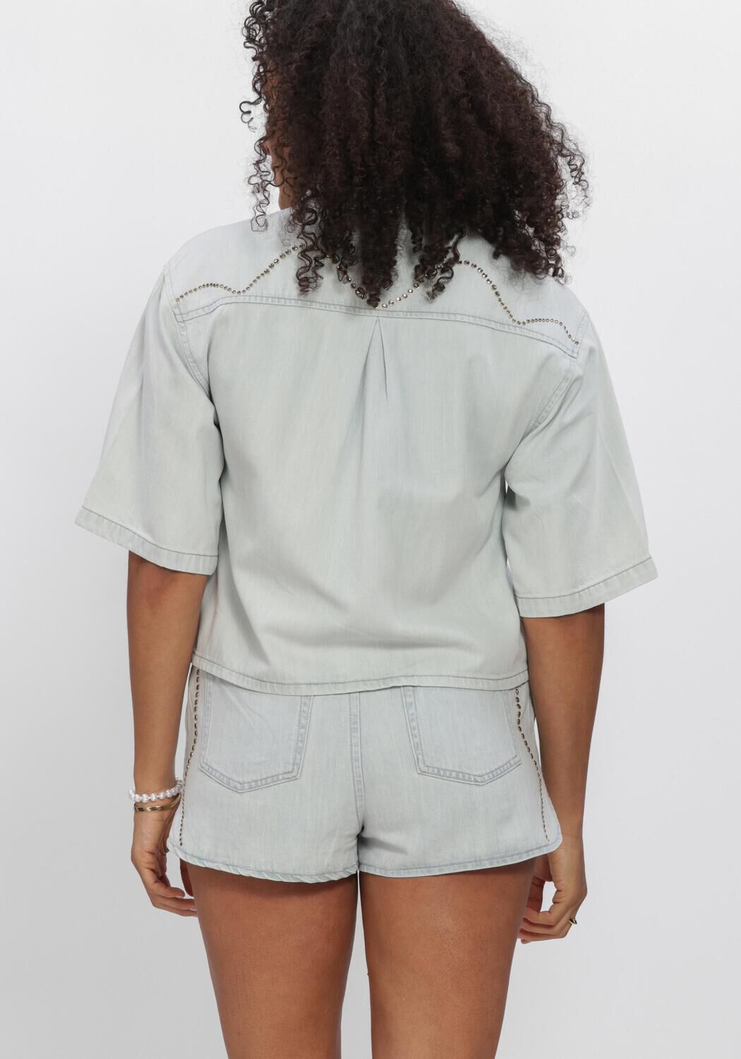 Blauwe DANTE6  ZOFIA EMBELLISHED DENIM SHIRT - large