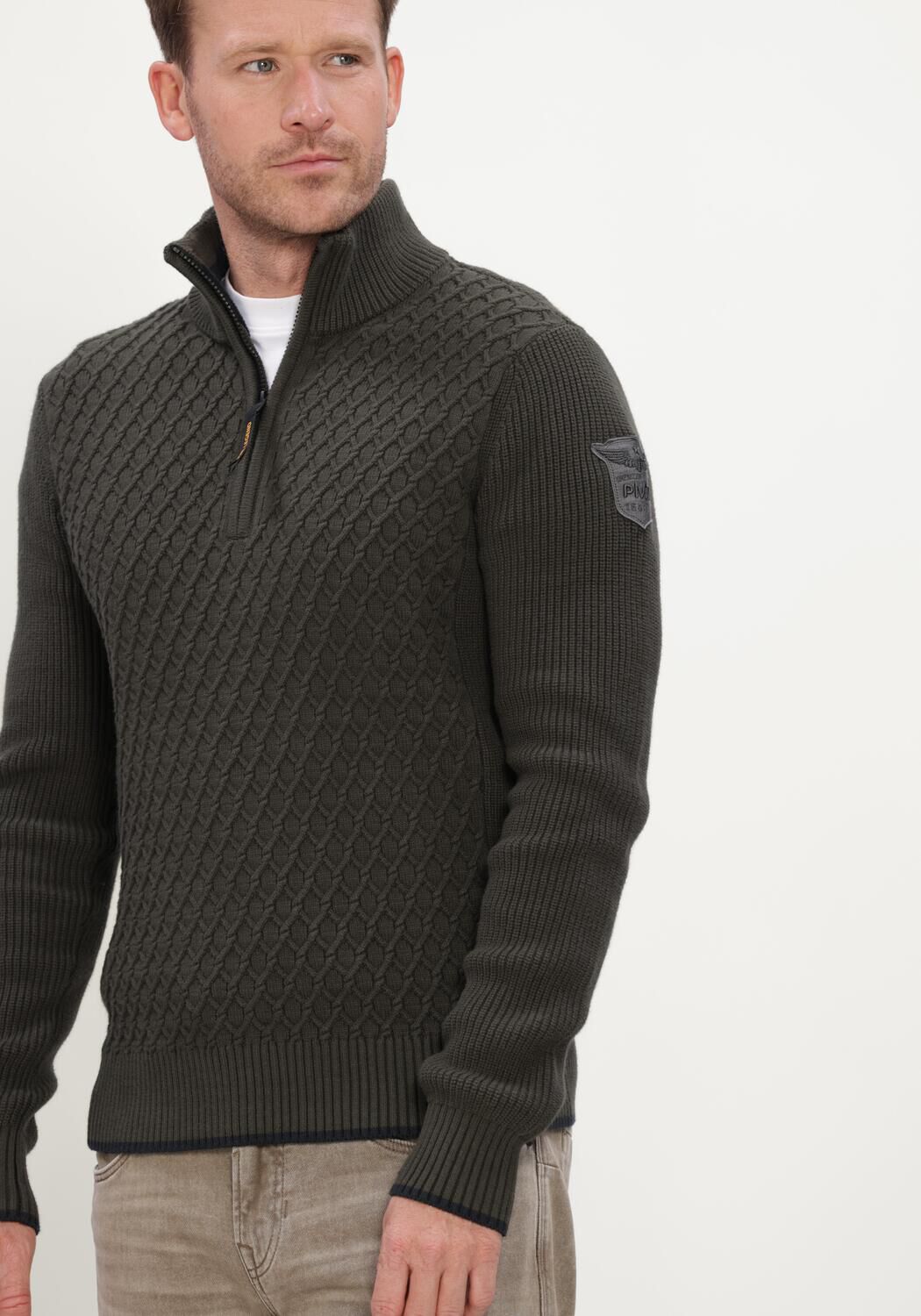 PME LEGEND Pull HALF ZIP COLLAR COTTON Vert fonc&eacute; - large