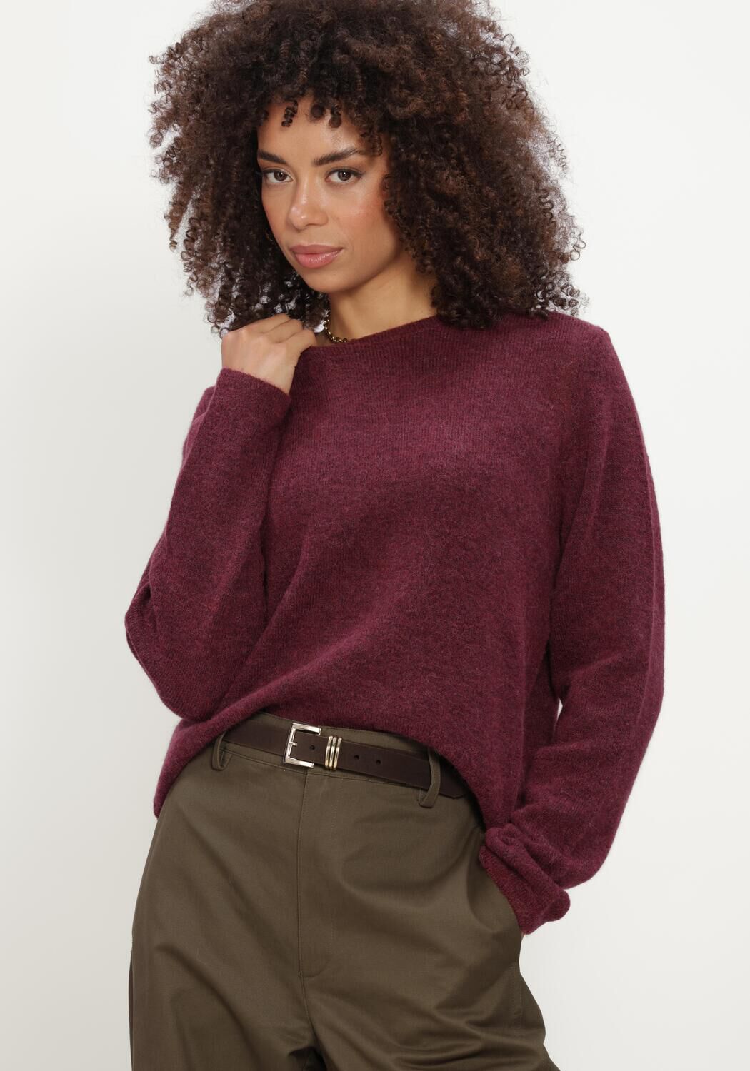 Bordeaux SELECTED WOMEN Trui SLWLULU NEW LS KNIT O-NECK - large