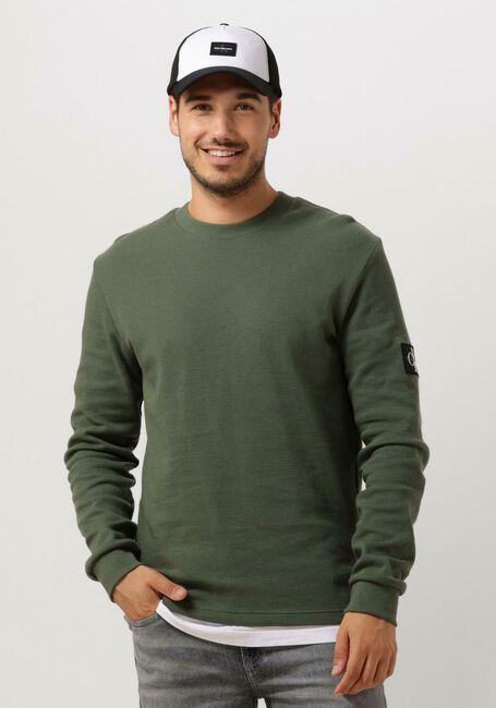 CALVIN KLEIN Pull WAFFLE LS TEE Vert foncé - large