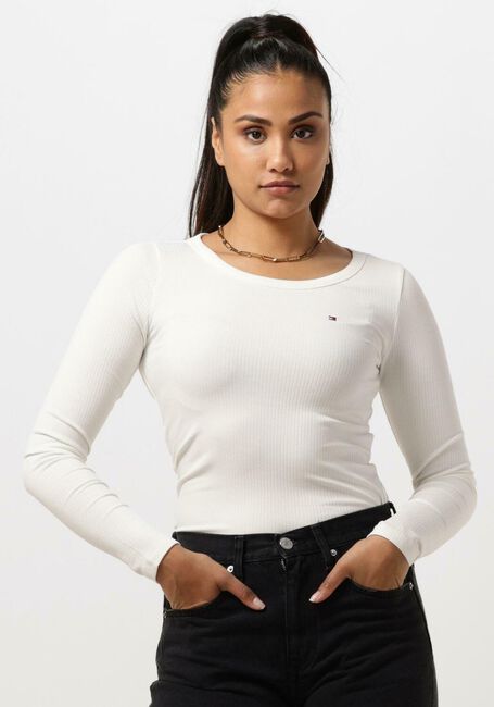 TOMMY HILFIGER Haut SLIM 5X2 RIB O-NK LS Écru - large