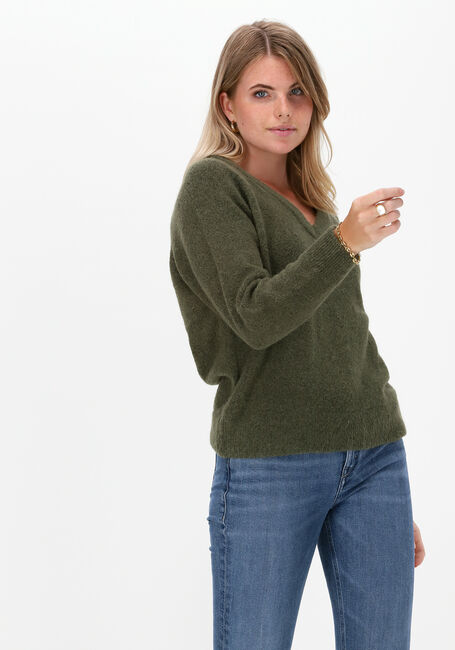 Groene SELECTED WOMEN Trui LULU LS KNIT V-NECK B - large