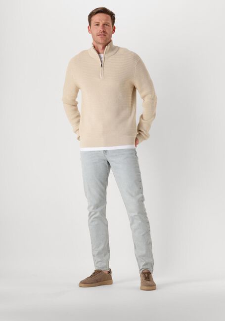 Beige SELECTED MEN Trui SLHTHEO LS KNIT STRUCTURE HALF ZIP - large