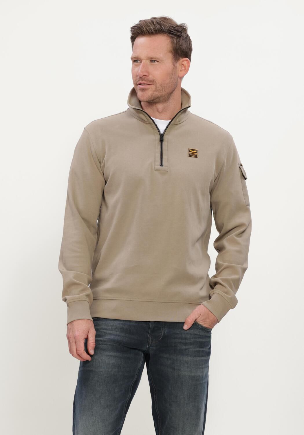 PME LEGEND Pull HALF ZIP COLLAR INTERLOCK JERSEY en beige - large