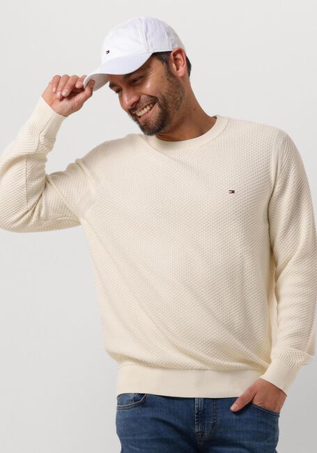 TOMMY HILFIGER Pull OVAL STRUCTURE CREW NECK en beige - large