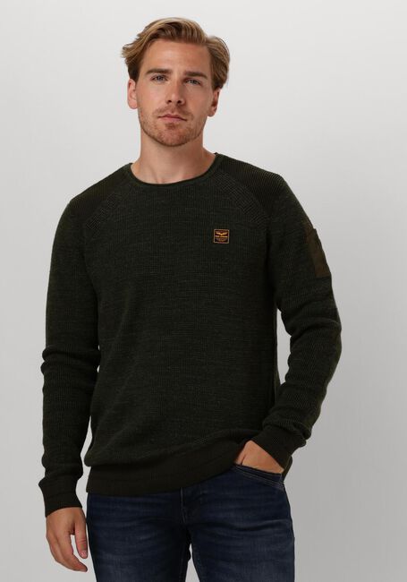PME LEGEND Pull R-NECK COTTON RIB MELEE KNIT en vert - large