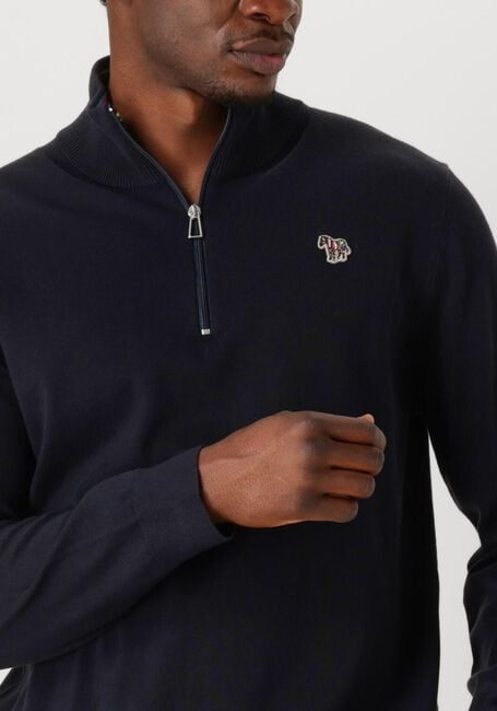 Blauwe PS PAUL SMITH Trui MENS SWEATER ZIP NECK ZEB BAD - large