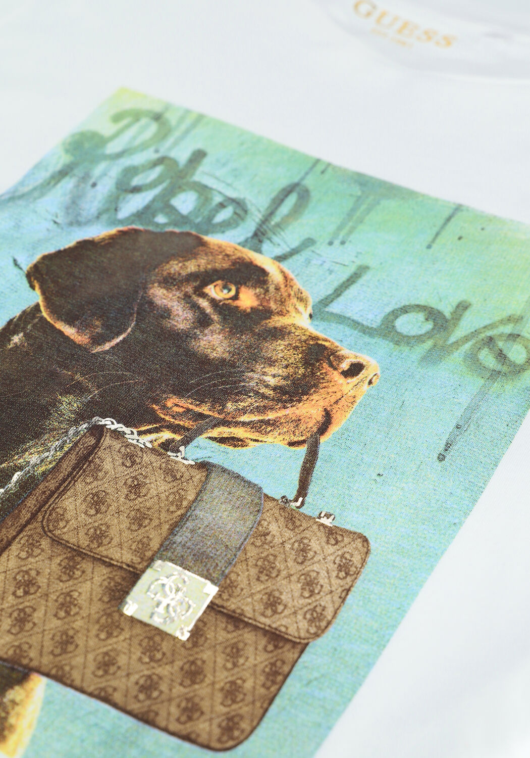 Witte GUESS T-shirt SS DOG AND PURSE ROLL SLV TEE - large